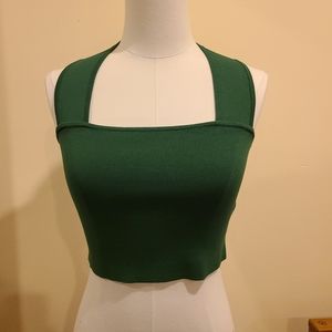 Green knit bando top wide straps crossed back